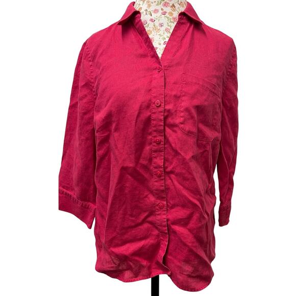 💗 Chico’s No Iron Button-Up Shirt Size 1 (8/10) – Pink Classic Easy Care Blouse - Picture 1 of 4